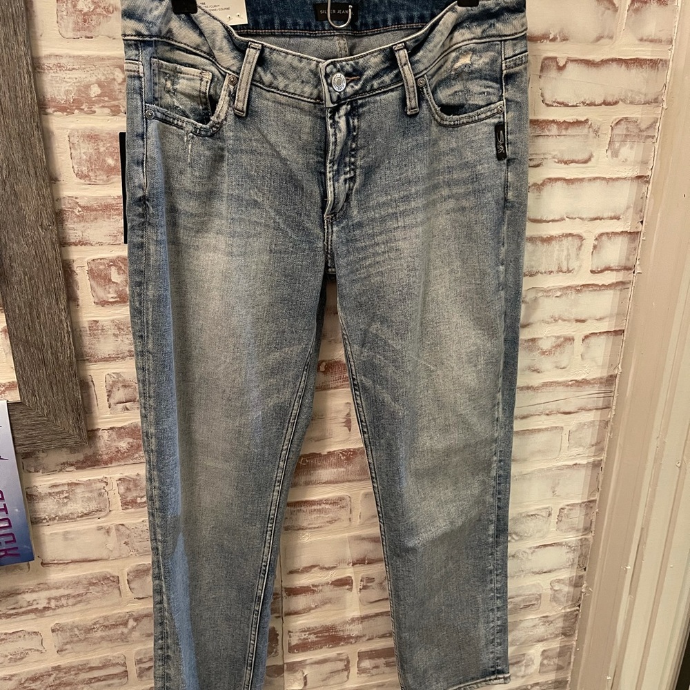 Silver acid wash slim leg mid rise jean NWT
